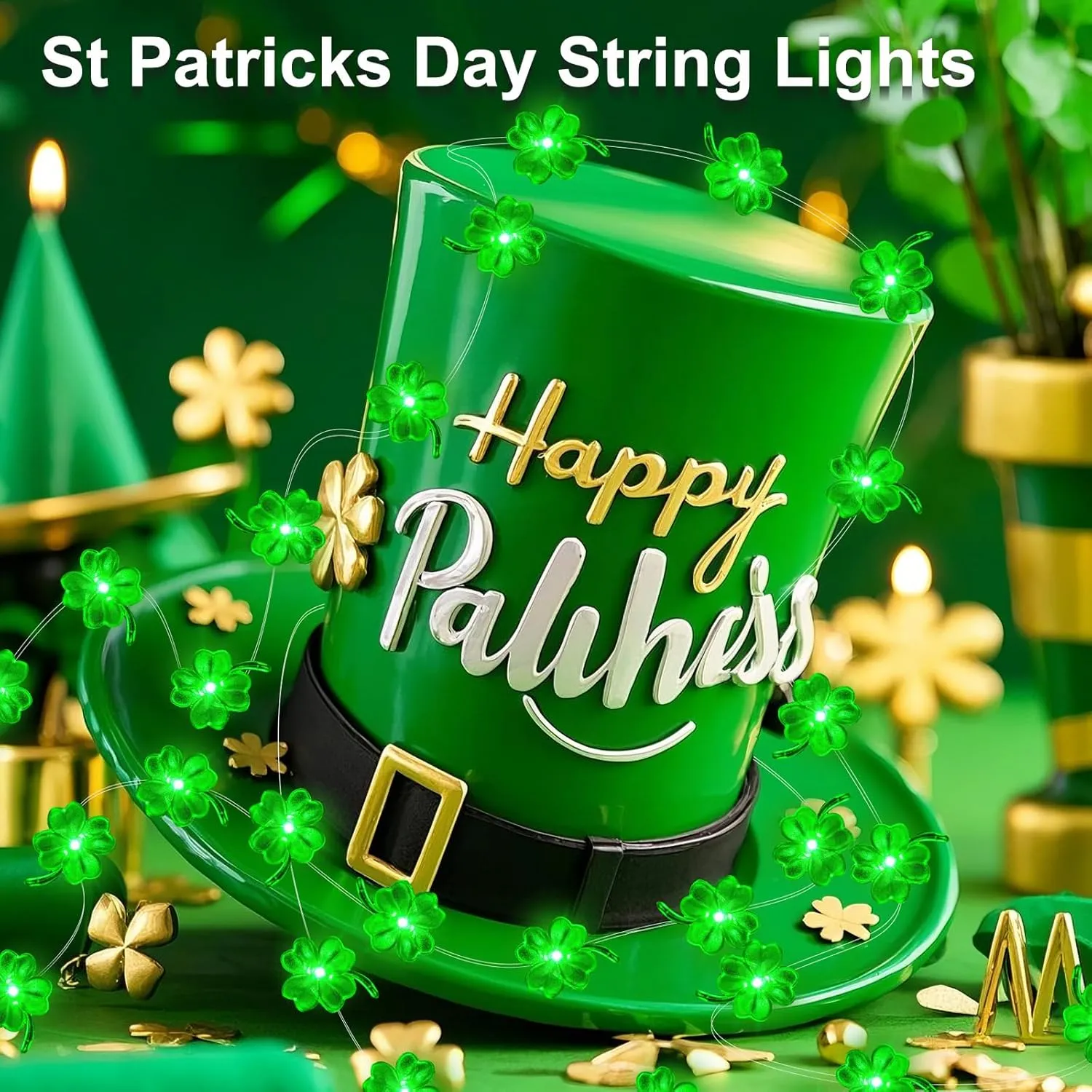 Aogist St. Patrick 's Day Decorations Clover String Lights, 16 ft 50 LED Green Shamrock Fairy Light for Saint Patrick’s Day Decor, Lucky Irish Decals Party Ornaments, Irish Party Supplies (2 Pack)