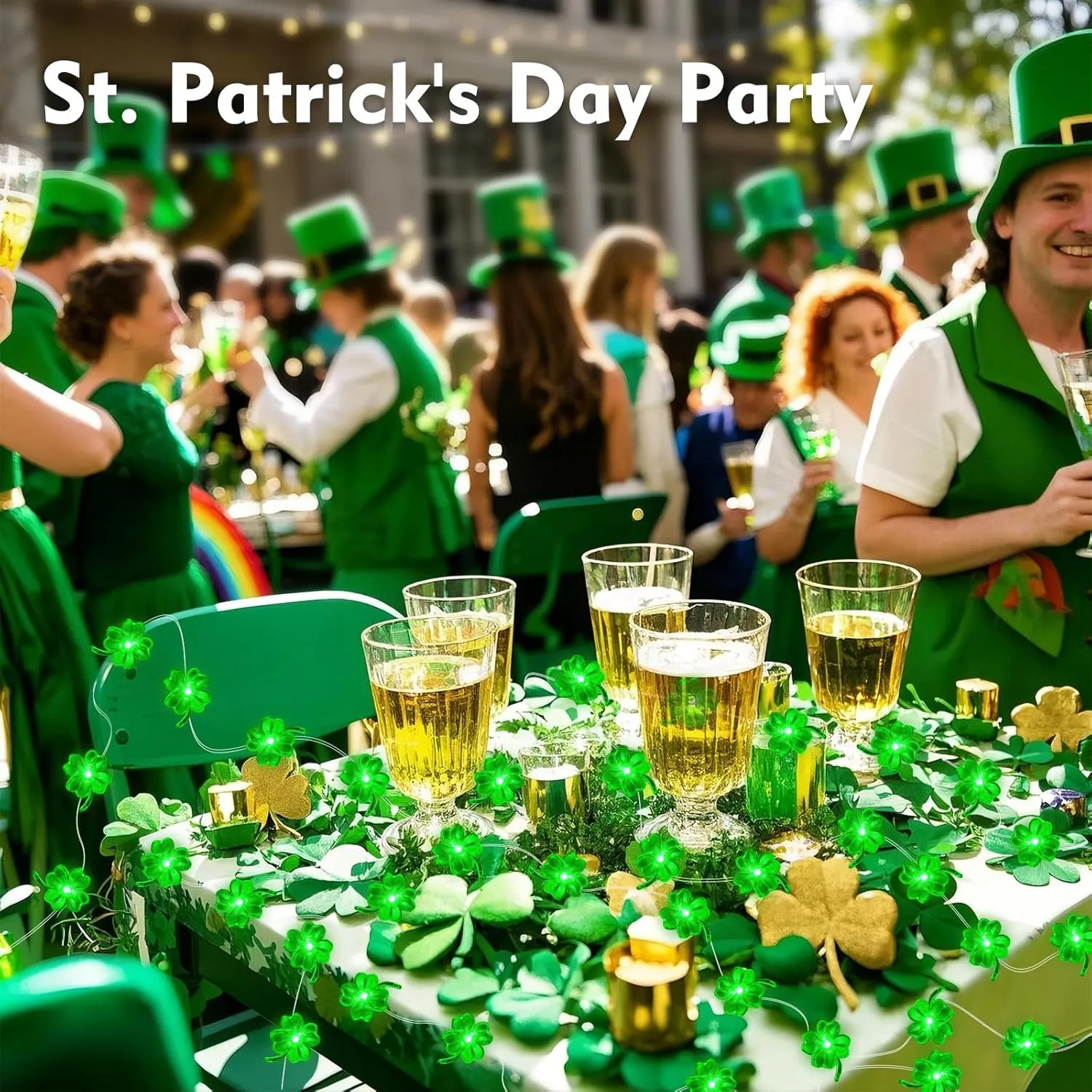 Aogist St. Patrick 's Day Decorations Clover String Lights, 16 ft 50 LED Green Shamrock Fairy Light for Saint Patrick’s Day Decor, Lucky Irish Decals Party Ornaments, Irish Party Supplies (2 Pack)