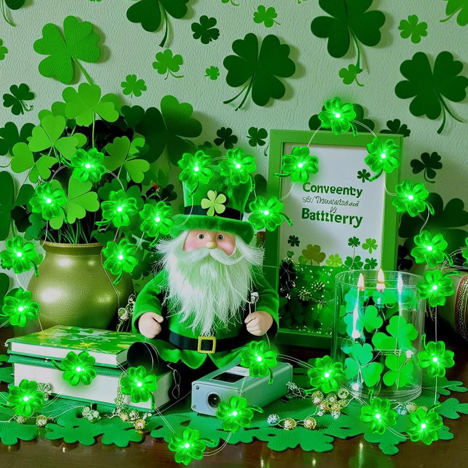 Aogist St. Patrick 's Day Decorations Clover String Lights, 16 ft 50 LED Green Shamrock Fairy Light for Saint Patrick’s Day Decor, Lucky Irish Decals Party Ornaments, Irish Party Supplies (2 Pack)
