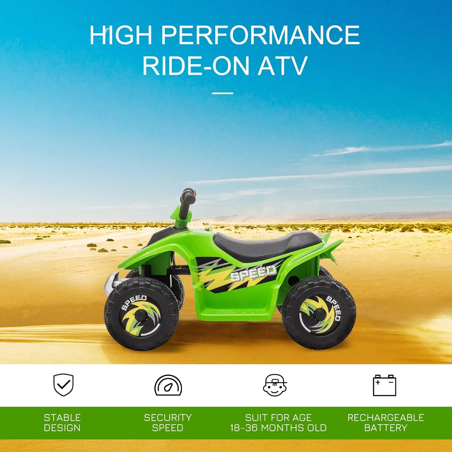 Aosom 6V Kids ATV 4-Wheeler Ride on Car, Electric Motorized Quad Battery Powered Vehicle with Forward/Reverse Switch for 18-36 Months Old Toddlers, Green
