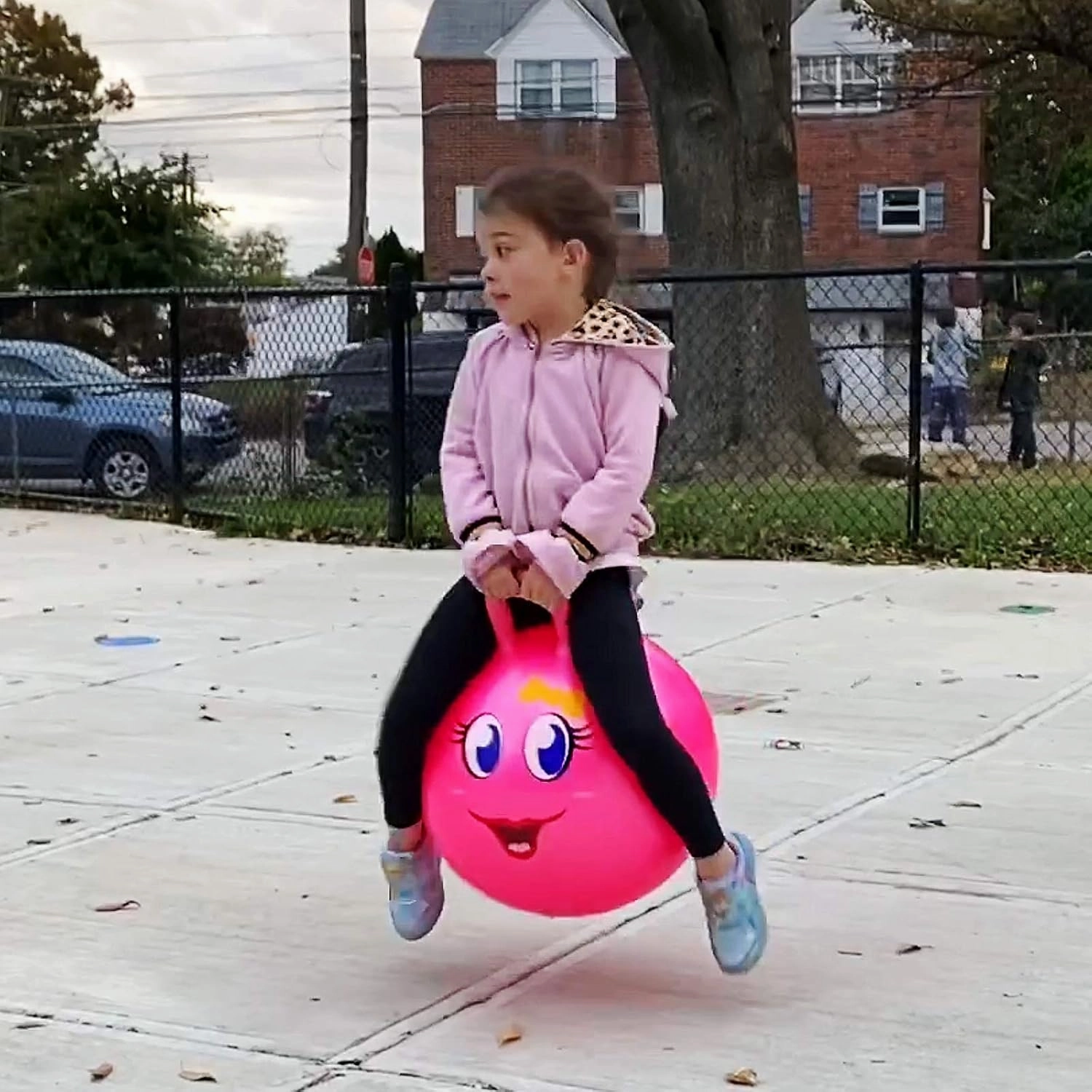 AppleRound Hippity Hoppity Hopball with Ball Pump, 18in/45cm Diameter for Age 3-7, Kangaroo Bouncer, Space Hopper Ball with Handle for Children, Printed Design (Girl)