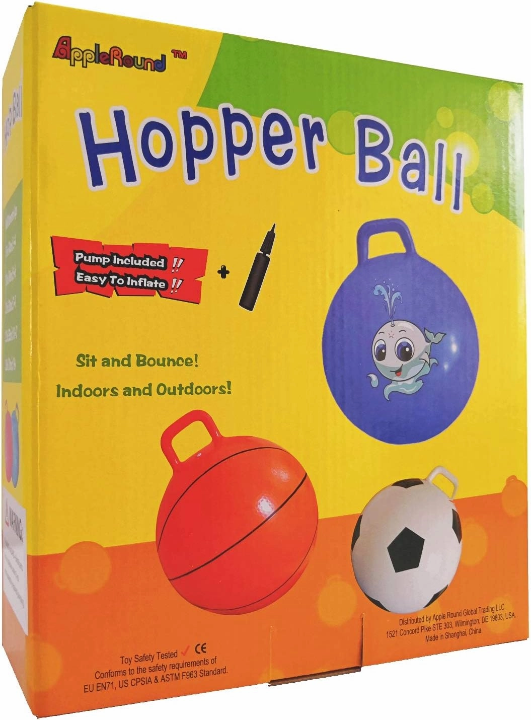 AppleRound Hippity Hoppity Jumping Ball with Pump, Bouncy Ball with Handle, 20in/50cm Diameter for Age 7-10, Kangaroo Bouncer, Space Hopper with Handle for Children, Plain Color (Pink)