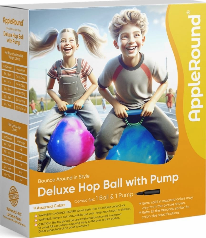 AppleRound Space Hopper Ball with Air Pump, 18in/45cm Diameter for Age 3-7, Kangaroo Bouncer, Hippity Hoppity Hop Ball for Children, Sit-on Bouncy Ball with Handle, Cloud Colors (Blue)