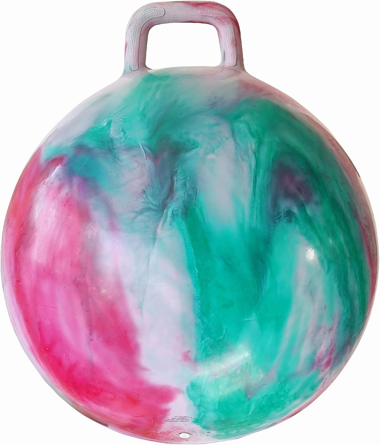 AppleRound Space Hopper Ball with Air Pump: 22in/55cm Diameter for Age 10-13, Kangaroo Bouncer, Hippity Hoppity Hopball for Taller Children, Sit-on Bouncy Ball with Handle, Cloud Colors (Red & Green)