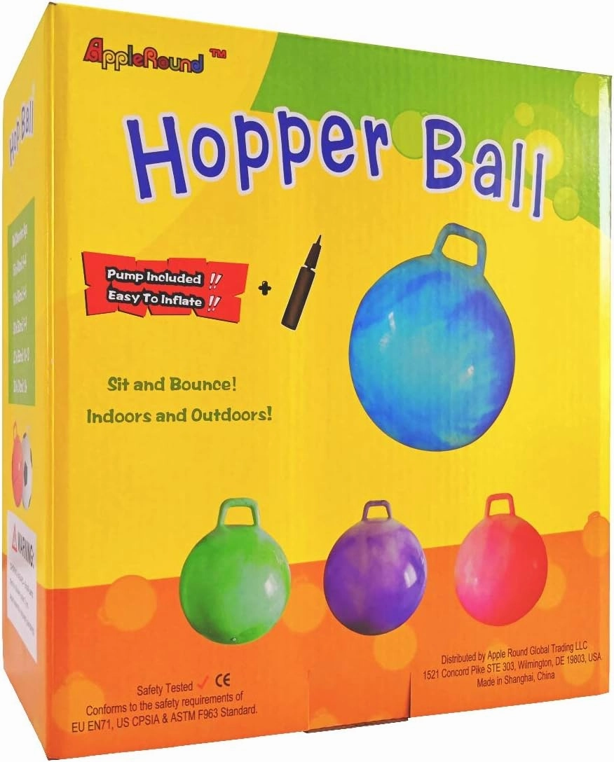 AppleRound Space Hopper Ball with Air Pump: 22in/55cm Diameter for Age 10-13, Kangaroo Bouncer, Hippity Hoppity Hopball for Taller Children, Sit-on Bouncy Ball with Handle, Cloud Colors (Red & Green)