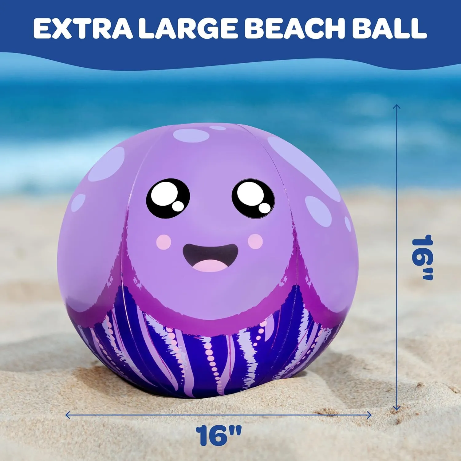 Aquamazing Giant Heavy Duty 16" Beach Ball for Kids, Adults, & Toddlers, XL 4x Thicker PVC Durable Pool Float-Water Toy for Volleyball, Game Play, Summer Camp Activity, Swimming Party Favor