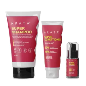 Ar.ata Super Anti-Frizz Trio Travel Pack | Super Shampoo, Conditioner & Serum | Reduces Frizz, Adds Shine & Smoothens Hair | With Keratin, Argan Oil, Jojoba Complex | 230ML