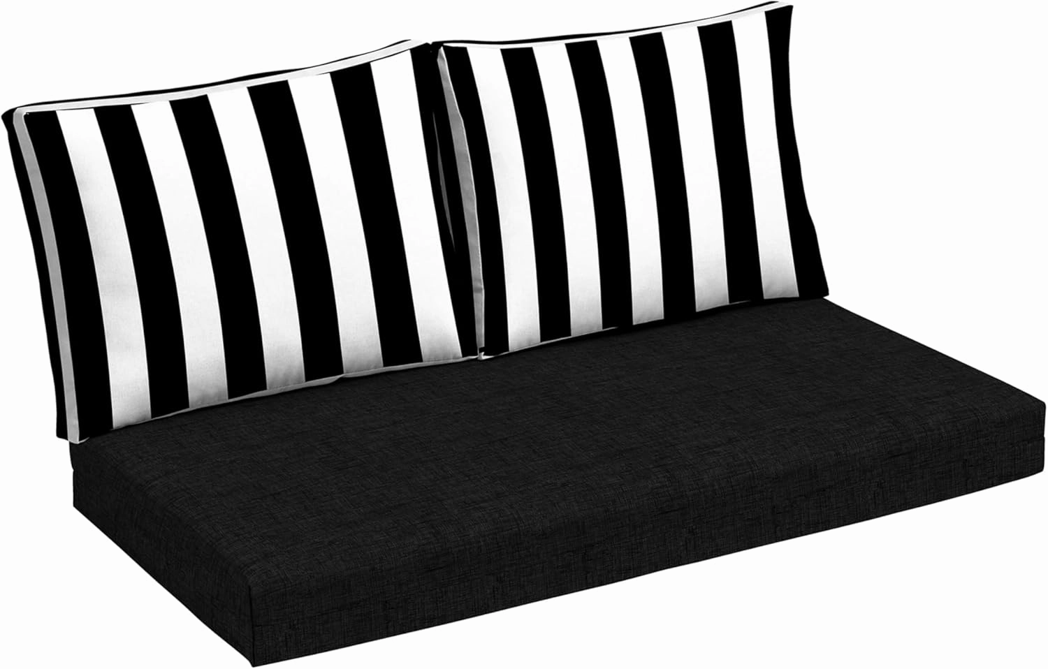 Arden Outdoor Loveseat Cushion Set, 48 x 24, Water Repellent, Fade Resistant, Cushion Set for Couch, Bench, and Swing 48 x 24, Black Cabana Stripe