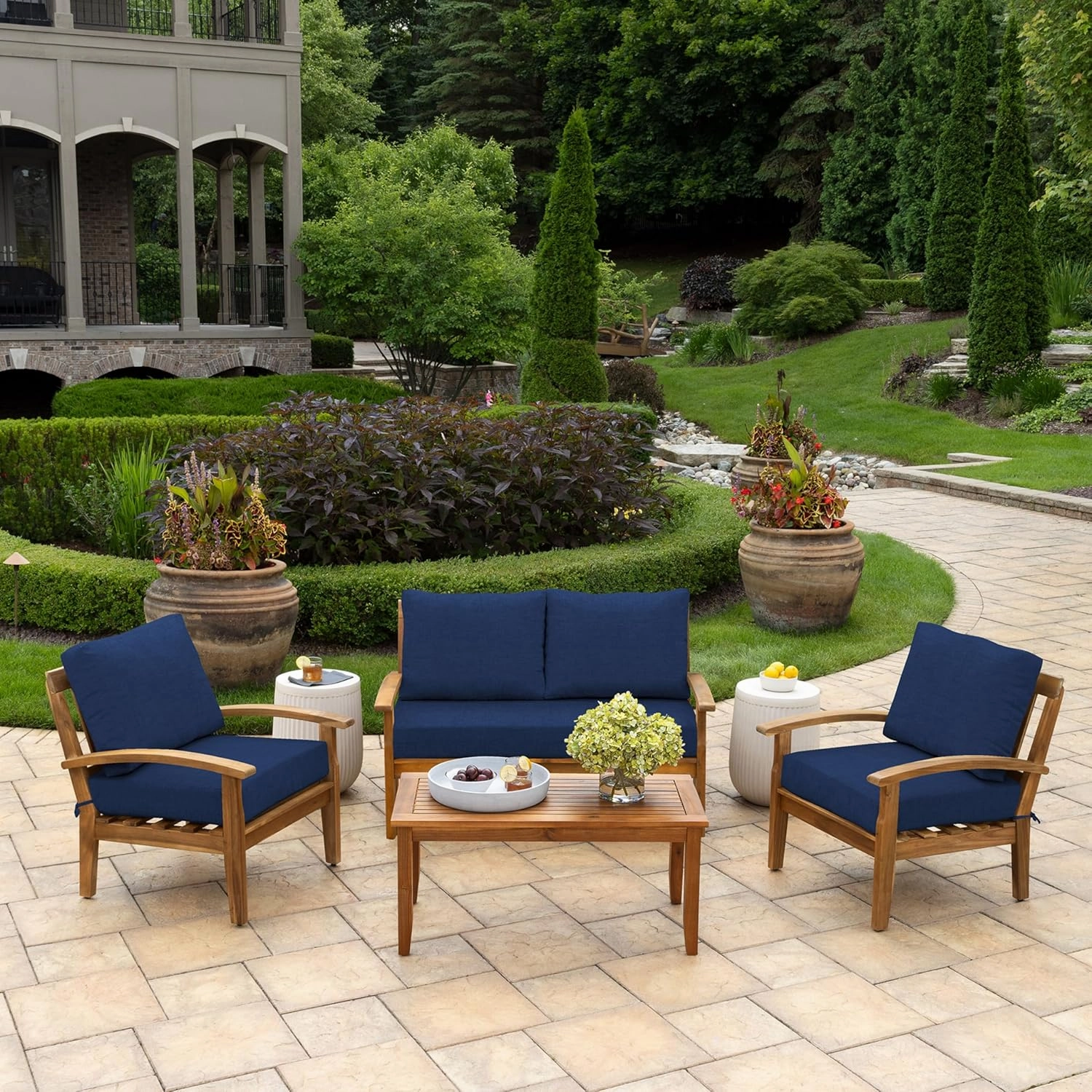 Arden Outdoor Loveseat Cushion Set, 48 x 24, Water Repellent, Fade Resistant, Cushion Set for Couch, Bench, and Swing 48 x 24, Sapphire Blue Leala