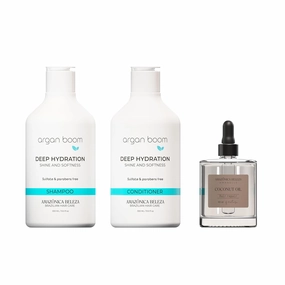 Argan Boom Shampoo and Conditioner & 100% Pure Coconut Oil for Hair for Moisturizing and Nourishing, Hydrate & Repair Dry Hair, Hidrata y Repara, 10 Oz