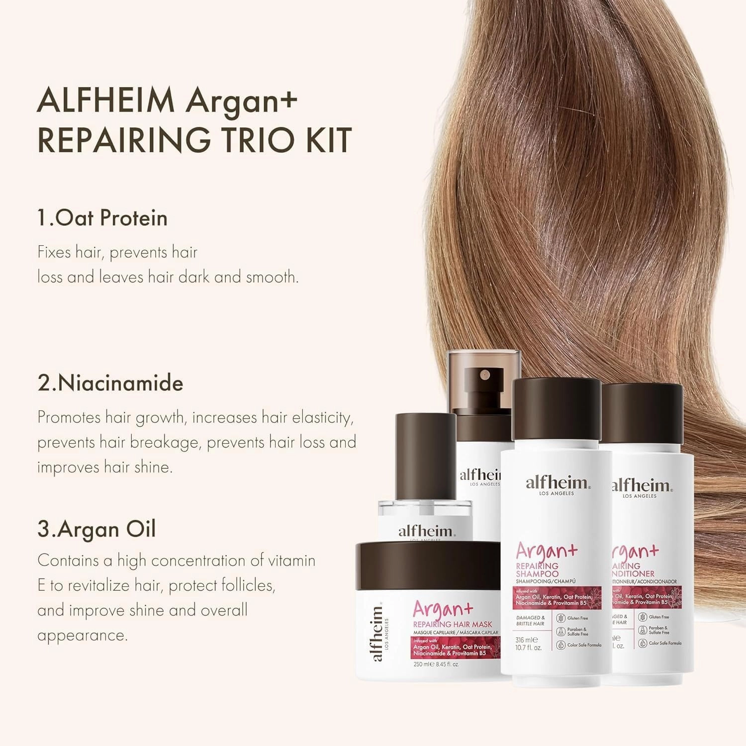 Argan Hair Care Set | Argan Oil Shampoo, Conditioner, Hair Mask, Leave-In & Hair Oil | Frizz Control & Repair | Moisturizing & Strengthening | Sulfate-Free, Color-Safe | Holiday Gift for you