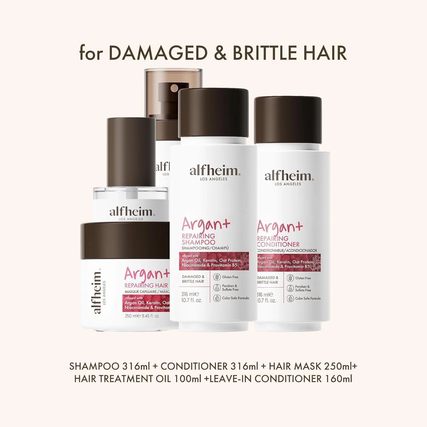 Argan Hair Care Set | Argan Oil Shampoo, Conditioner, Hair Mask, Leave-In & Hair Oil | Frizz Control & Repair | Moisturizing & Strengthening | Sulfate-Free, Color-Safe | Holiday Gift for you