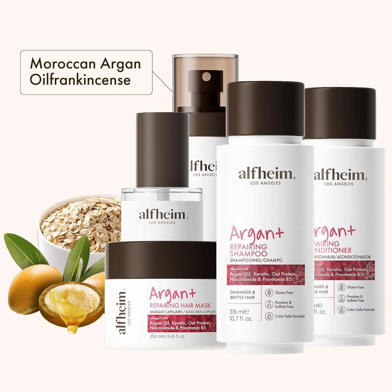 Argan Hair Care Set | Argan Oil Shampoo, Conditioner, Hair Mask, Leave-In & Hair Oil | Frizz Control & Repair | Moisturizing & Strengthening | Sulfate-Free, Color-Safe | Holiday Gift for you