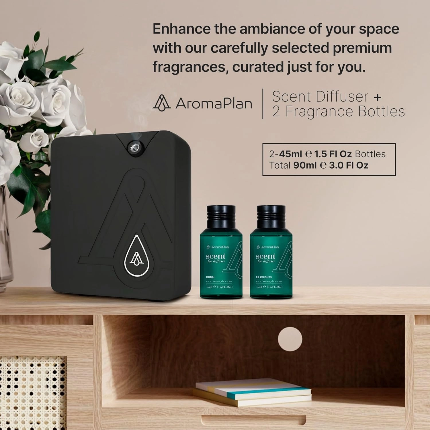 AromaPlan Smart Scent Air Machine for Home   2 Fragrances– Smart Cold Air Technology, Hotel Collection Diffuser, Waterless Whole House Scent Diffuser with Top Picks Fragrance Kit, Black