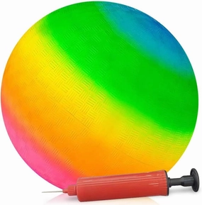 ArtCreativity 16 Inch Rainbow Playground Ball for Kids, Durable Rubber, Includes Hand Pump, Bouncy Outdoor Toy for Backyard, Park, Beach, Boys and Girls Ages 3 