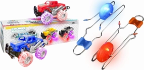 ArtCreativity Light Up Monster Trucks for Boys and Girls, Toy Truck Set of 2, Monster Trucks for Boys 3-6 Years Old, & Retro Light Up Gyro Wheels Toy- 2, 8.5 Inch Gyroscope Rail Twisters, Kids Classi