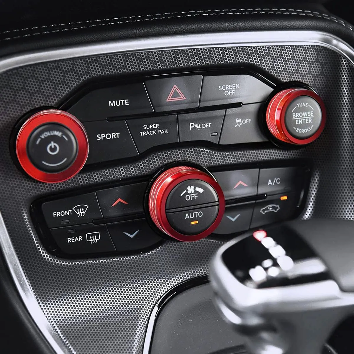 Auprite Climate Control Knob Covers for Challenger Accessories 2015-2023 2024, for Dodge Charger 2015-2023 2024, for Dodge Chrysler 300/300s 2015-2024,3Pcs Kit (Red)