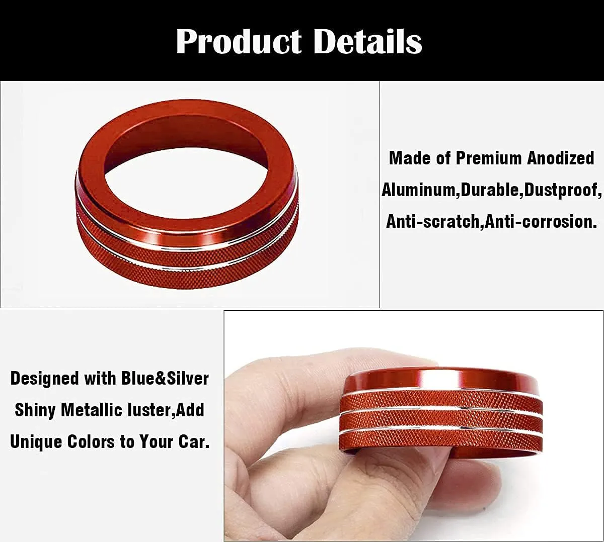 Auprite Climate Control Knob Covers for Challenger Accessories 2015-2023 2024, for Dodge Charger 2015-2023 2024, for Dodge Chrysler 300/300s 2015-2024,3Pcs Kit (Red)