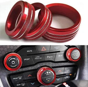 Auprite Climate Control Knob Covers for Challenger Accessories 2015-2023 2024, for Dodge Charger 2015-2023 2024, for Dodge Chrysler 300/300s 2015-2024,3Pcs Kit (Red)