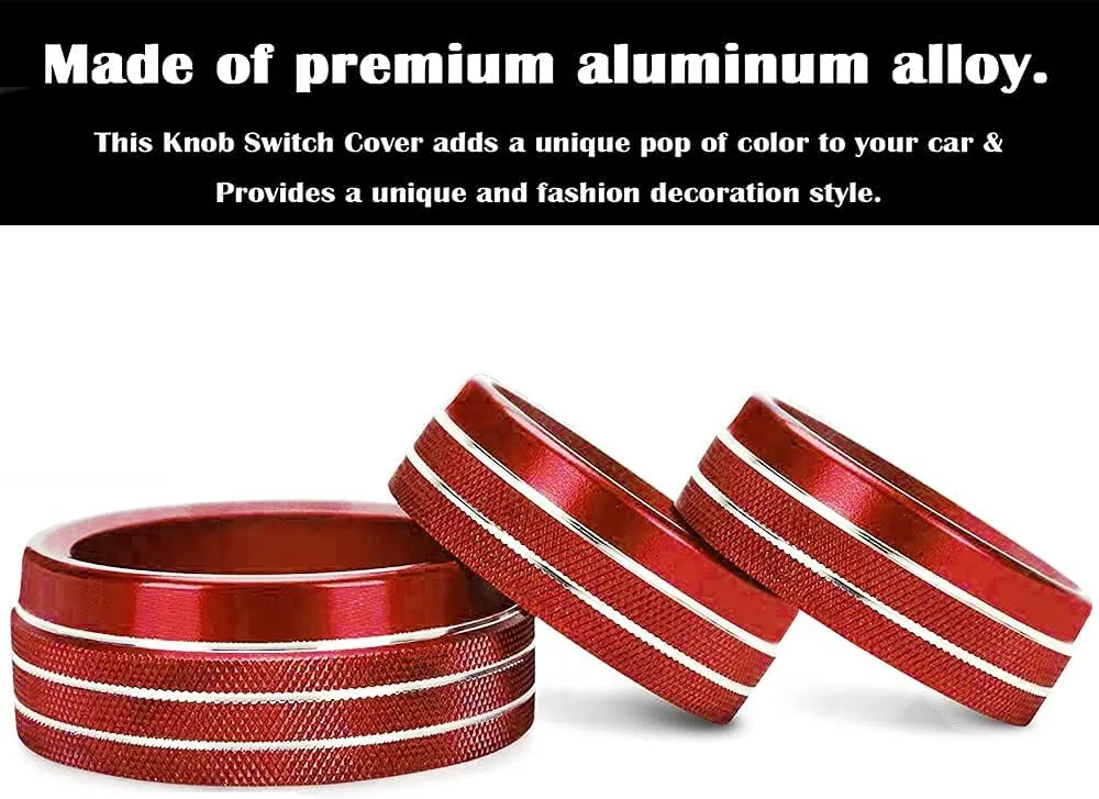 Auprite Climate Control Knob Covers for Challenger Accessories 2015-2023 2024, for Dodge Charger 2015-2023 2024, for Dodge Chrysler 300/300s 2015-2024,3Pcs Kit (Red)