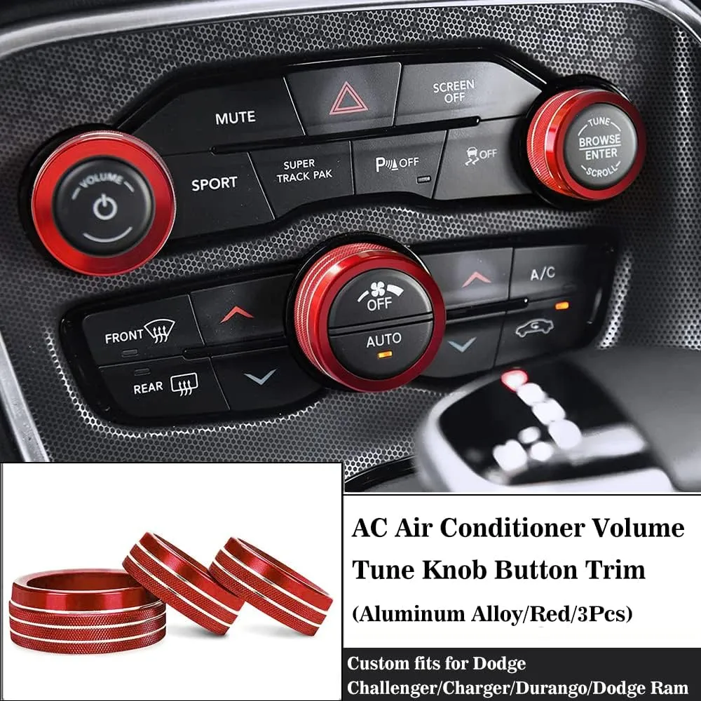 Auprite Climate Control Knob Covers for Challenger Accessories 2015-2023 2024, for Dodge Charger 2015-2023 2024, for Dodge Chrysler 300/300s 2015-2024,3Pcs Kit (Red)