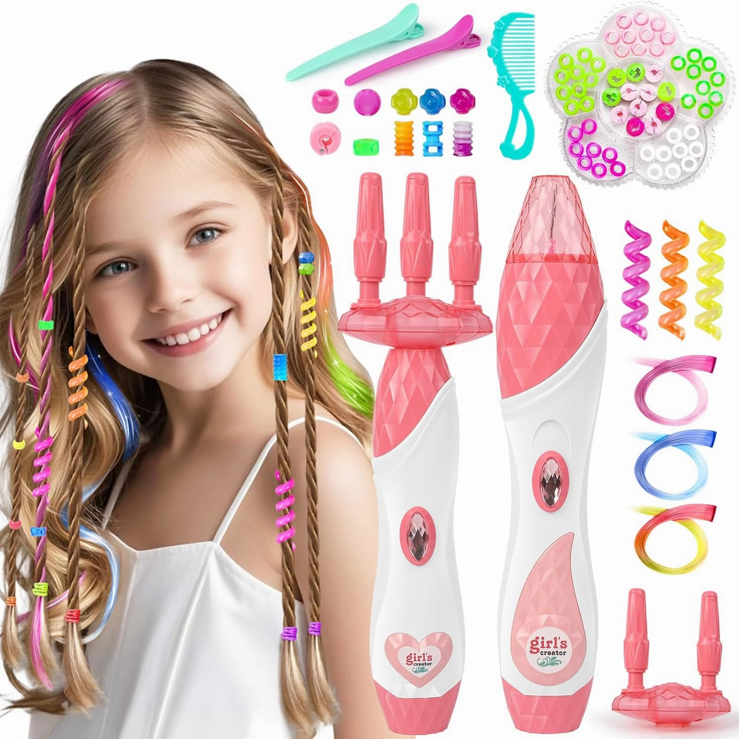 Automatic Hair Braiding Machine – DIY Hair Salon Toys for Girls with Braider, Beads, Wig & Accessories - Kids Hair Styling Tool Toy Set, Christmas Birthday Toys Gifts for Girls Age 5 6 7 8-12
