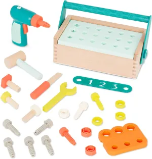 B. toys- Fix ‘n’ Play Kit- Pretend Play Tool Box – Wooden Toolbox & Accessories (25 Pcs) – Carpenter Set for Kids – Play Set with Drill, Hammer, Screwdriver & More – 3 Years  