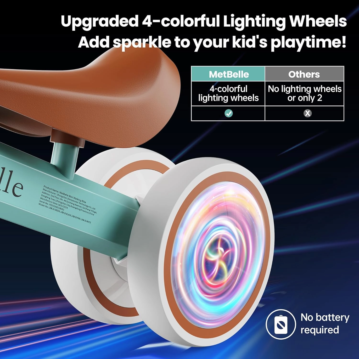 Baby Balance Bike for 1 Year Old Boys Girls Colorful Lighting 10-24 Months Push Toddler Toys Bicycle,4 Wheels First Bike for Kid's 1-2, Pre-School Children Ride on Walker First Birthday Gifts