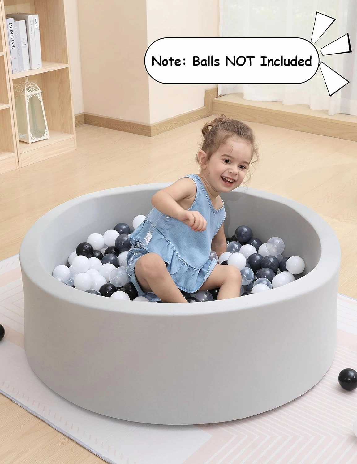 Baby Ball Pit for Toddlers, 35.4"x 11.8" Foam Ball Pit for Kids, Soft Round Ball Pool for Baby, Indoor and Outdoor Playpen, Ideal Gift for Children, Grey, (Balls not Included)