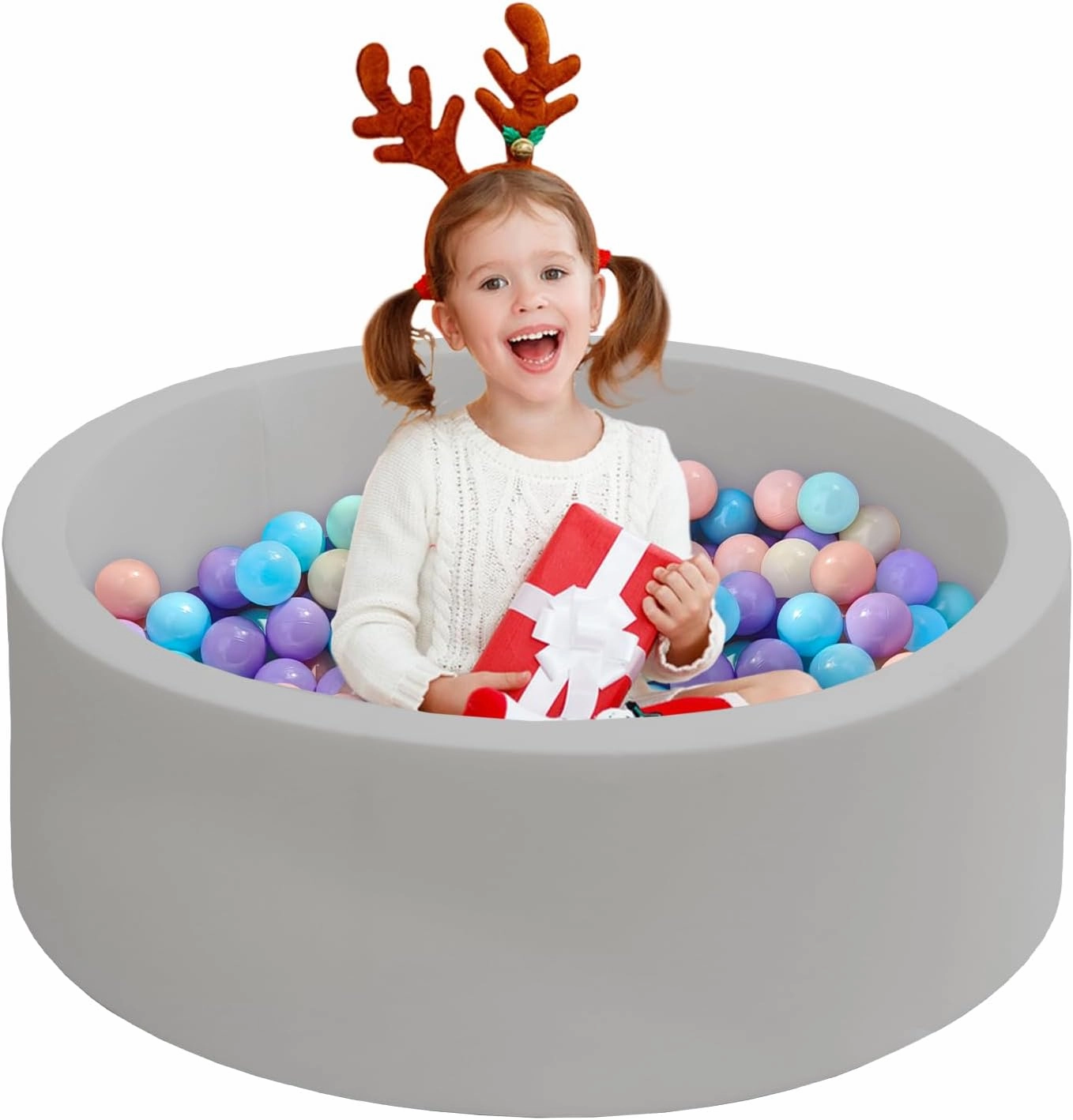 Baby Ball Pit for Toddlers, 35.4"x 11.8" Foam Ball Pit for Kids, Soft Round Ball Pool for Baby, Indoor and Outdoor Playpen, Ideal Gift for Children, Grey, (Balls not Included)