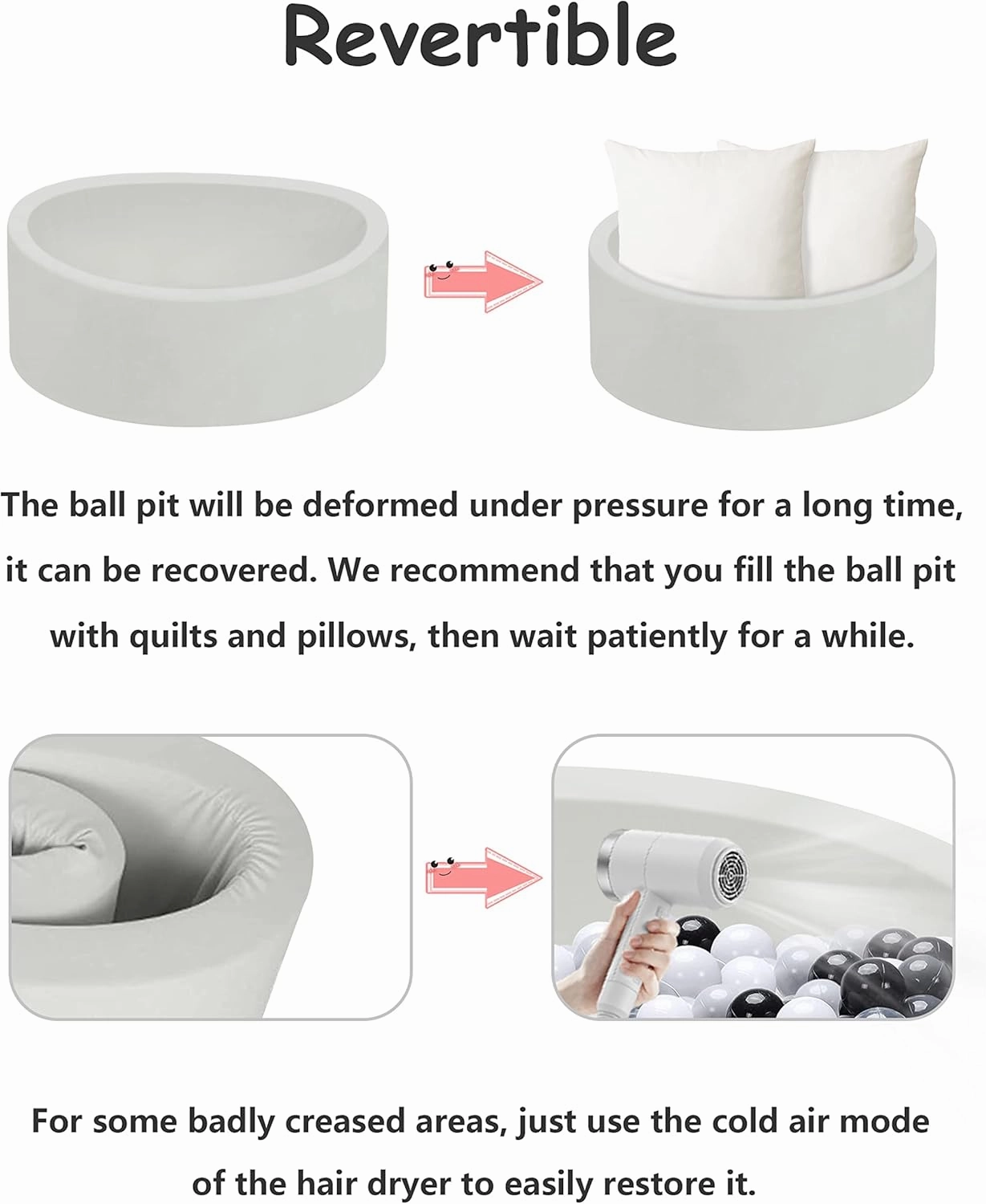 Baby Ball Pit for Toddlers, 35.4"x 11.8" Foam Ball Pit for Kids, Soft Round Ball Pool for Baby, Indoor and Outdoor Playpen, Ideal Gift for Children, Grey, (Balls not Included)