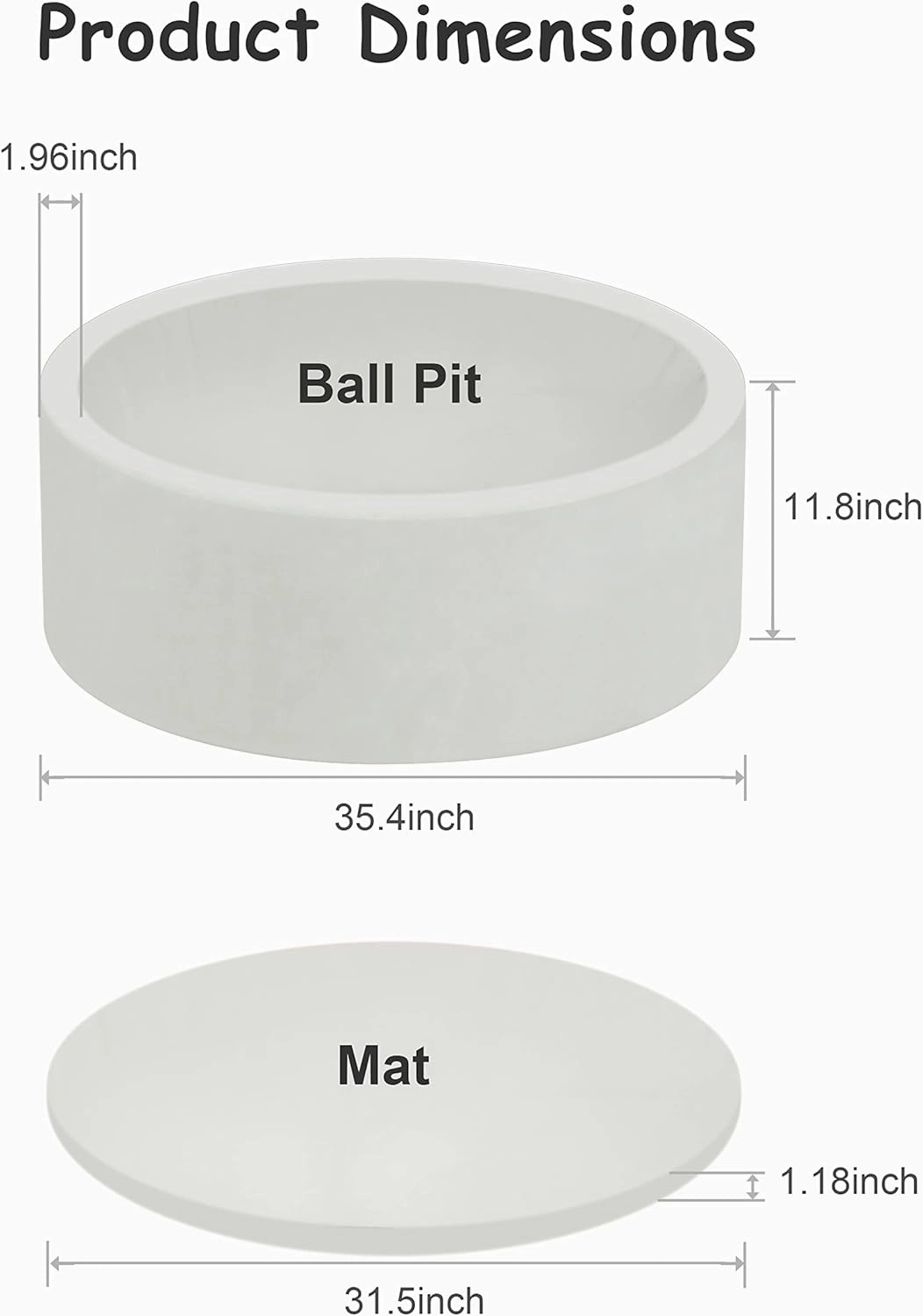 Baby Ball Pit for Toddlers, 35.4"x 11.8" Foam Ball Pit for Kids, Soft Round Ball Pool for Baby, Indoor and Outdoor Playpen, Ideal Gift for Children, Grey, (Balls not Included)
