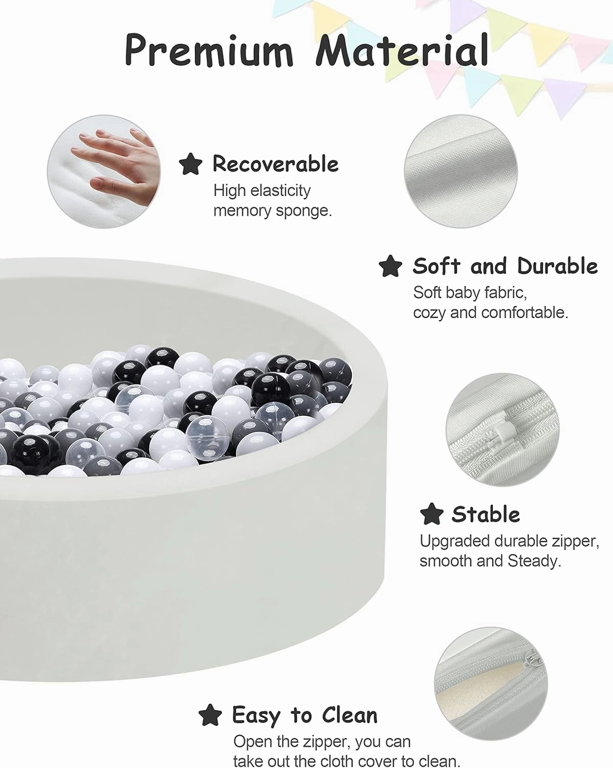 Baby Ball Pit for Toddlers, 35.4"x 11.8" Foam Ball Pit for Kids, Soft Round Ball Pool for Baby, Indoor and Outdoor Playpen, Ideal Gift for Children, Grey, (Balls not Included)