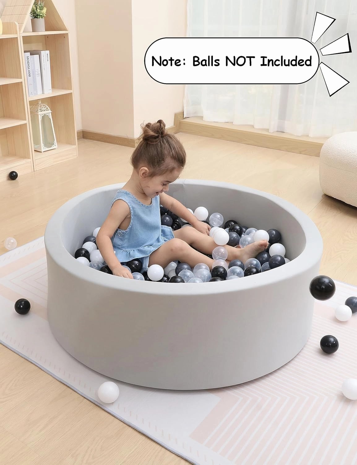 Baby Ball Pit for Toddlers, 35.4"x 11.8" Foam Ball Pit for Kids, Soft Round Ball Pool for Baby, Indoor and Outdoor Playpen, Ideal Gift for Children, Grey, (Balls not Included)