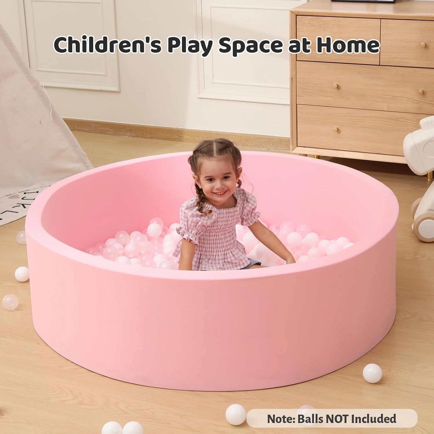 Baby Ball Pit for Toddlers, 47.2" x 13.8" Foam Ball Pit for Kids, Soft Round Ball Pool for Baby, Indoor and Outdoor Playpen, Ideal Gift for Children, Pink, (Balls not Included)