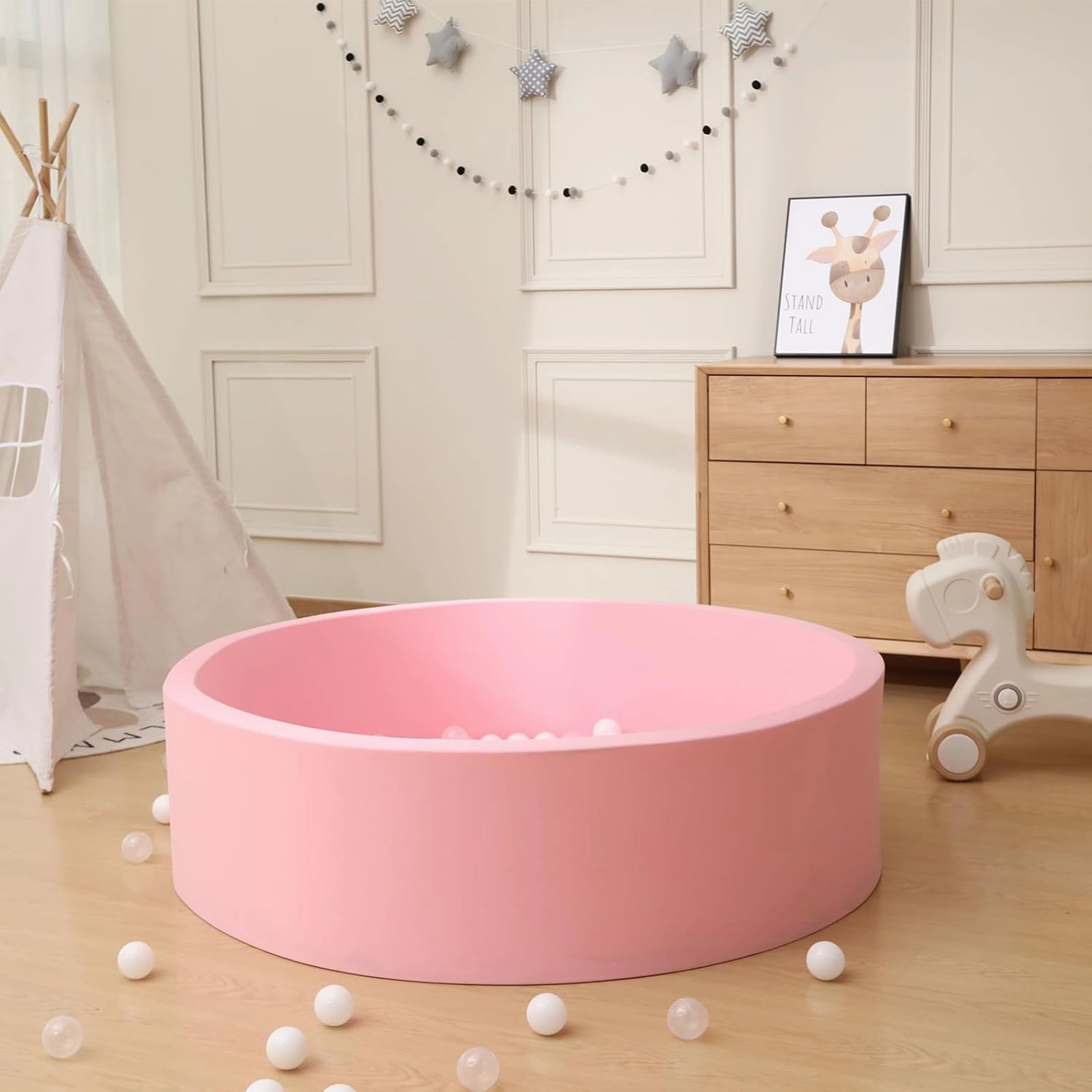 Baby Ball Pit for Toddlers, 47.2" x 13.8" Foam Ball Pit for Kids, Soft Round Ball Pool for Baby, Indoor and Outdoor Playpen, Ideal Gift for Children, Pink, (Balls not Included)