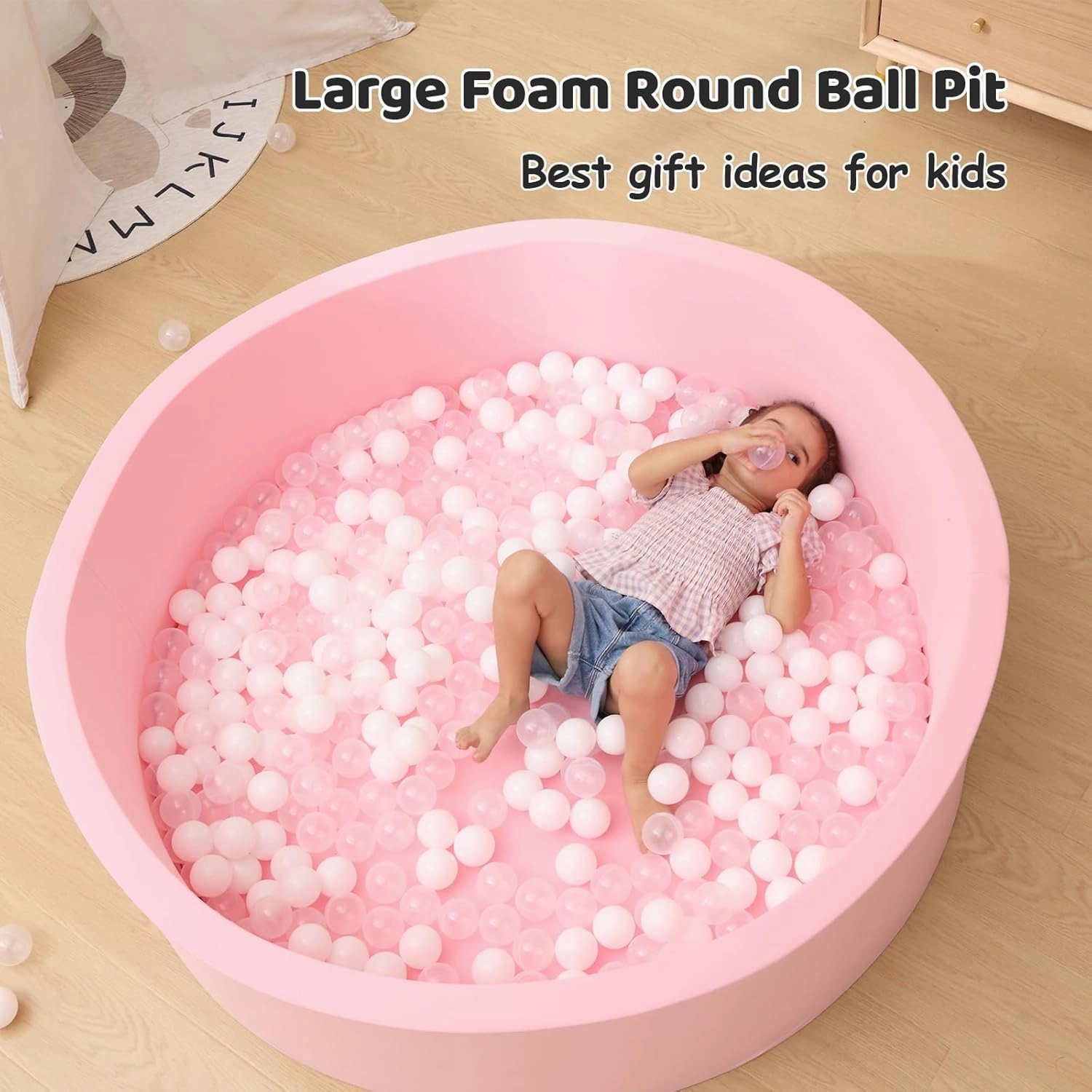 Baby Ball Pit for Toddlers, 47.2" x 13.8" Foam Ball Pit for Kids, Soft Round Ball Pool for Baby, Indoor and Outdoor Playpen, Ideal Gift for Children, Pink, (Balls not Included)