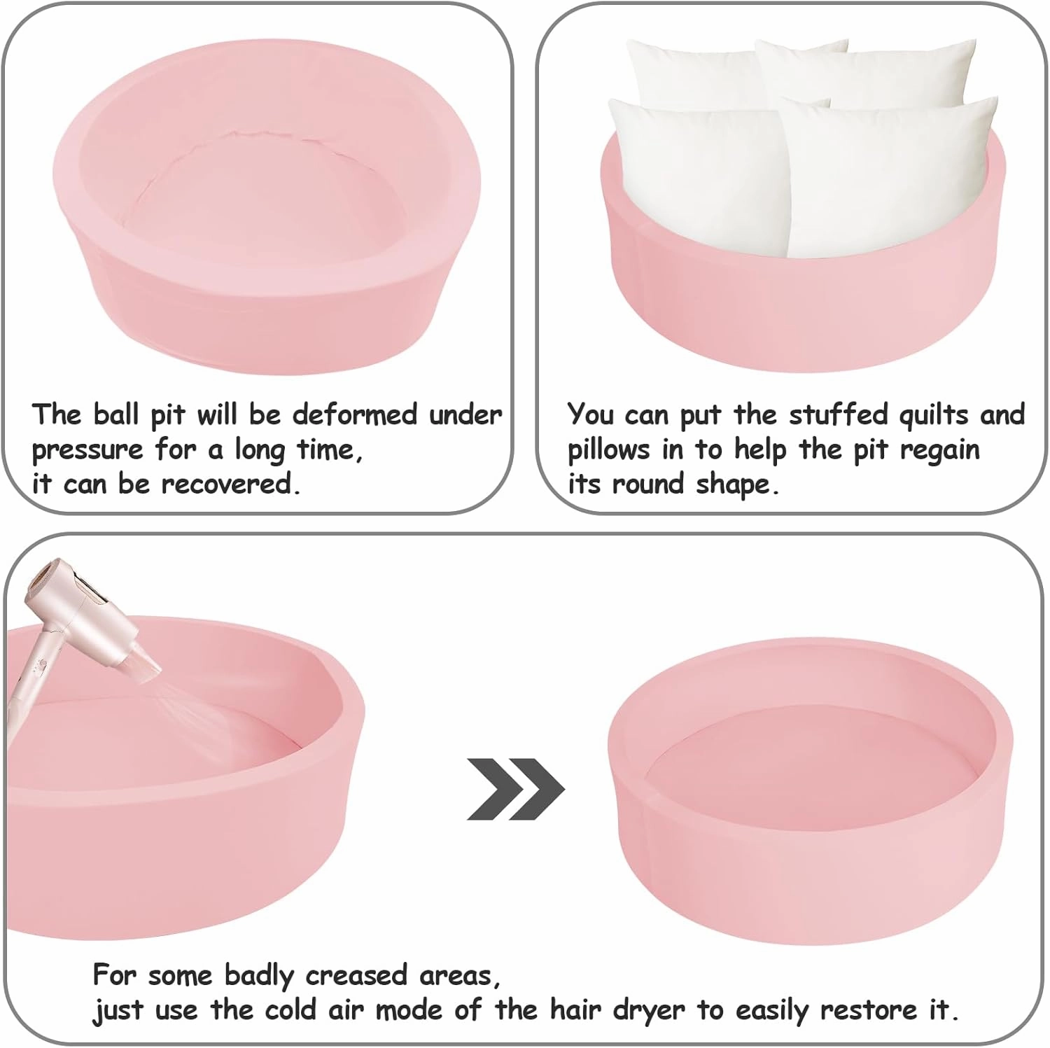 Baby Ball Pit for Toddlers, 47.2" x 13.8" Foam Ball Pit for Kids, Soft Round Ball Pool for Baby, Indoor and Outdoor Playpen, Ideal Gift for Children, Pink, (Balls not Included)