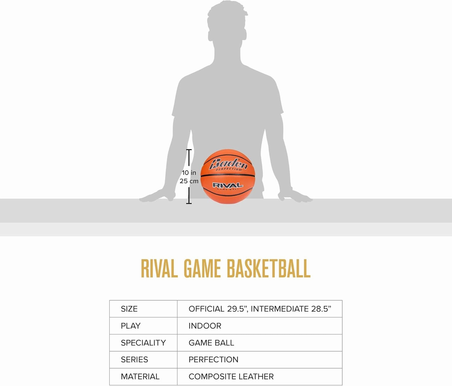 Baden Rival Basketball High-Performance Indoor Ball Durable Composite Cover Official Size 6 & 7