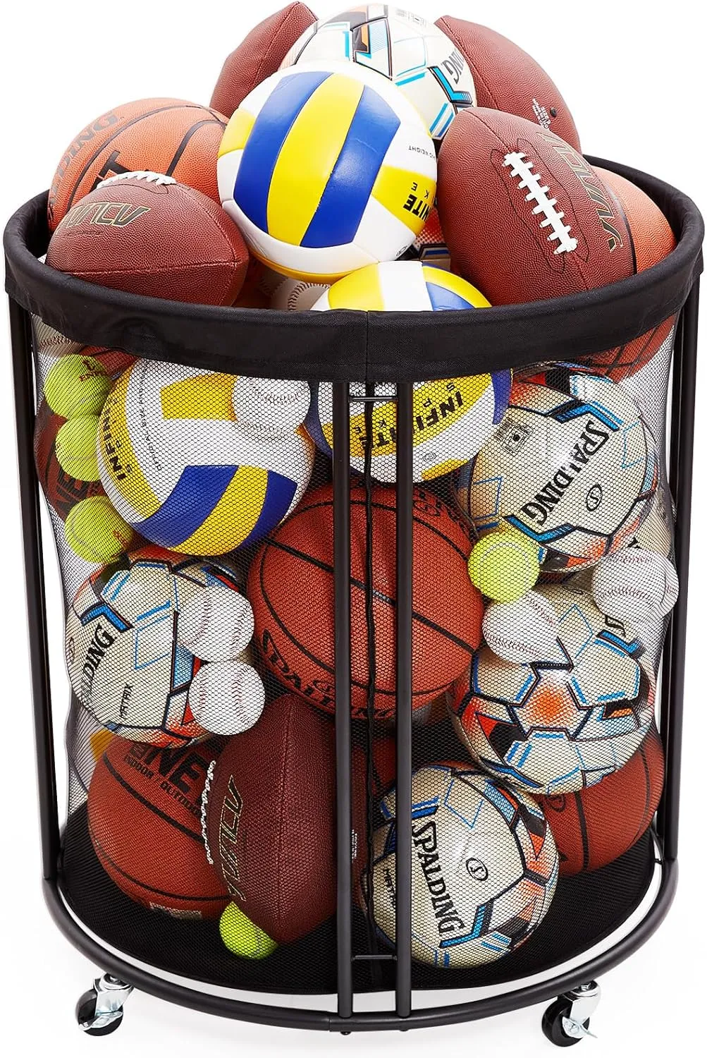 Ball Storage Bin, Sports Ball Storage Cart, Ball Holder with Wheels for Basketball, Soccer, Garage, School, Indoor, Outdoor Ball Basketball Storage Rack Upgraged
