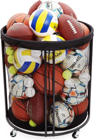 Ball Storage Bin, Sports Ball Storage Cart, Ball Holder with Wheels for Basketball, Soccer, Garage, School, Indoor, Outdoor Ball Basketball Storage Rack Upgraged