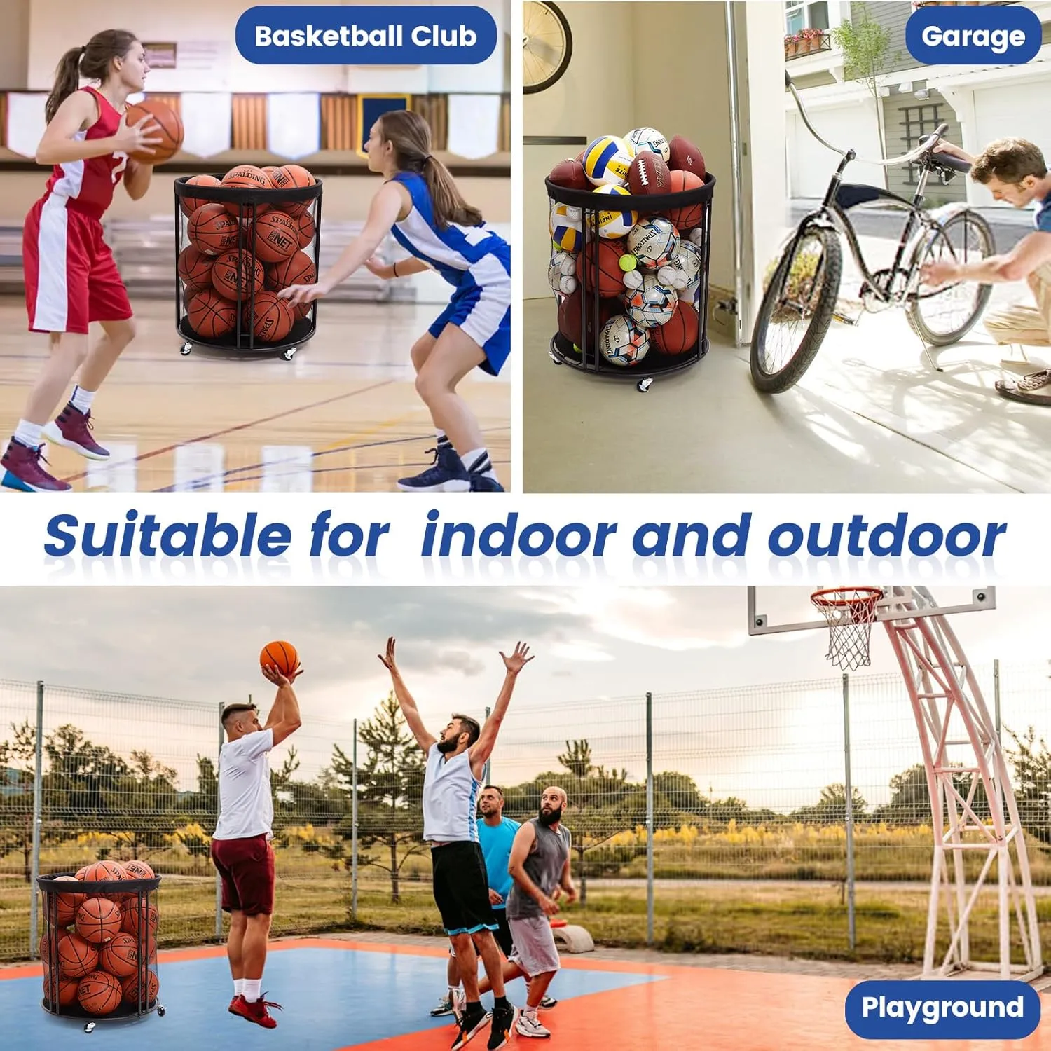 Ball Storage Bin, Sports Ball Storage Cart, Ball Holder with Wheels for Basketball, Soccer, Garage, School, Indoor, Outdoor Ball Basketball Storage Rack Upgraged