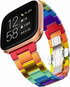Band Compatible with Fitbit Versa/Versa 2 /Versa Lite Bands Women, Aluminum Metal Band Colorful Replacement Wristband for Fitbit Versa 2, Rainbow