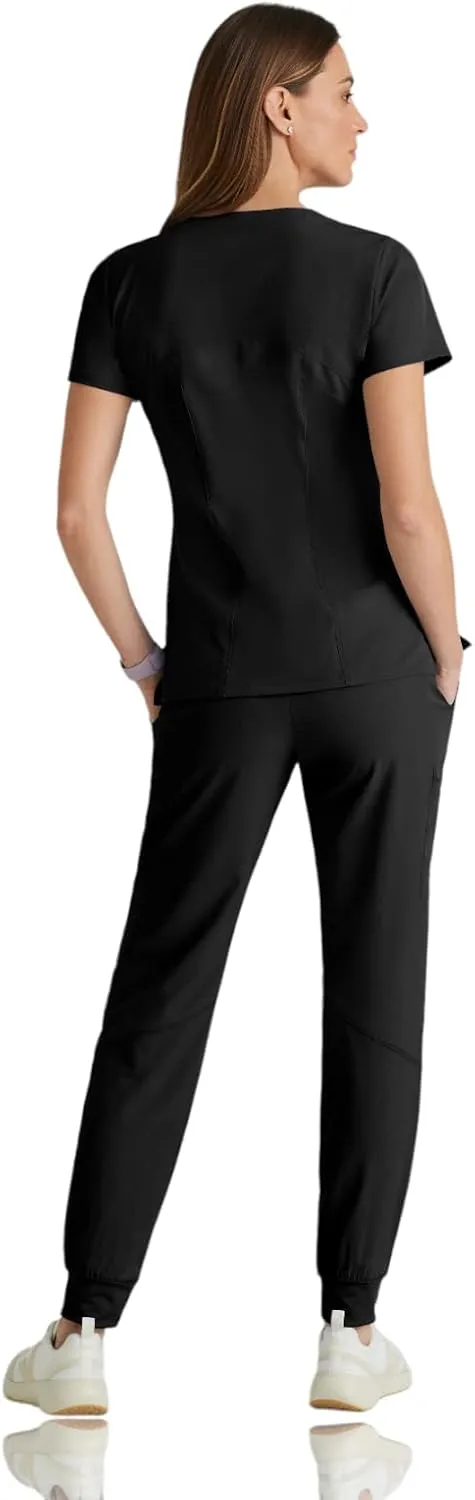 BARCO One Boost Scrub Set for Women - Sporty V-Neck Top, Eco-Friendly Fabric, 4-Way Stretch Women's Jogger Scrub Set