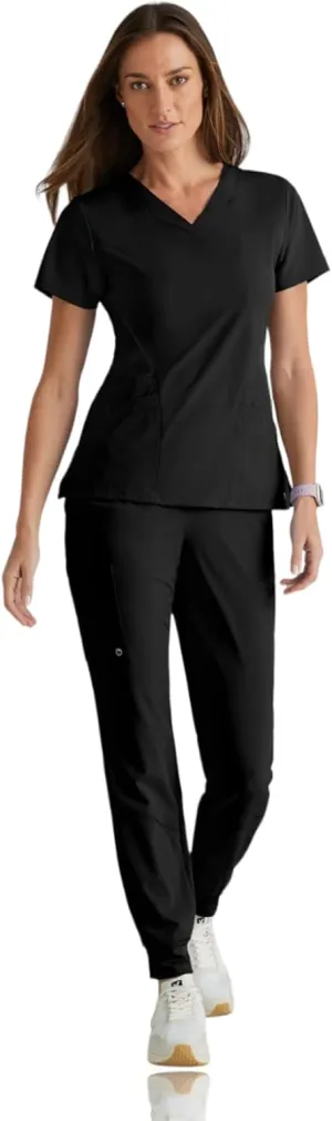 BARCO One Boost Scrub Set for Women - Sporty V-Neck Top, Eco-Friendly Fabric, 4-Way Stretch Women's Jogger Scrub Set