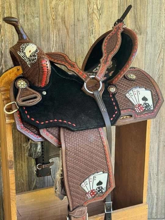 Barrel Racing Western Horse Saddle Wooden Tree Handmade Premium Leather Comfort Horse Trail Equestrian Tooled Carved Horse Riding Saddle Size: 10"-18 inches Seat Available, AF01