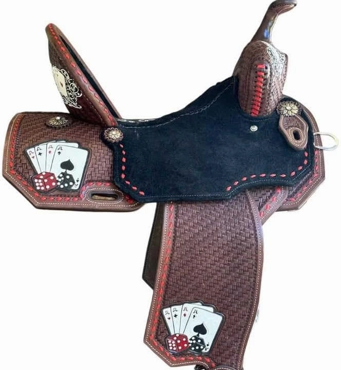 Barrel Racing Western Horse Saddle Wooden Tree Handmade Premium Leather Comfort Horse Trail Equestrian Tooled Carved Horse Riding Saddle Size: 10"-18 inches Seat Available, AF01