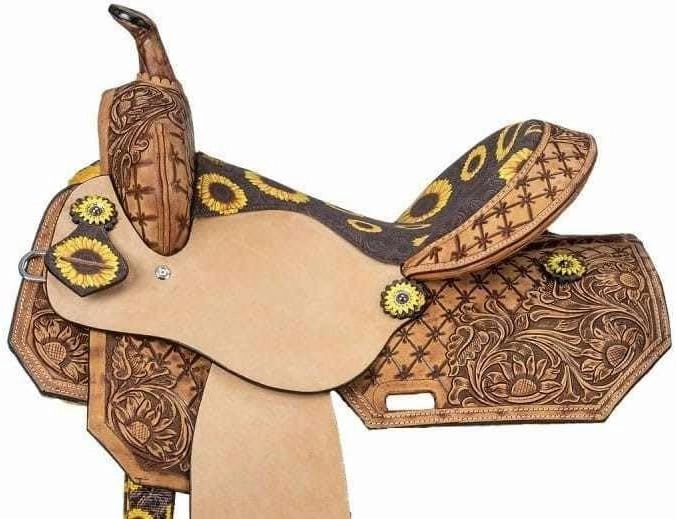Barrel Racing Western Wooden Tree Horse Saddles Handmade Premium Leather Comfort Horses Trail Equestrian Tooled Carved Horse Saddle Riding Size: 10-18 inches Seat, KT09
