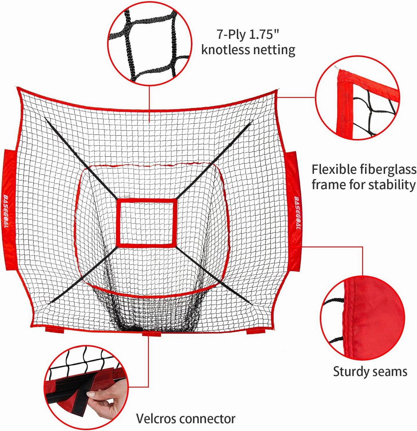 Baseball & Softball Replacement Net 7ft x 7ft (NET ONLY),Heavy Duty Knotless for Baseball Pitching Hitting and Throwing Practice
