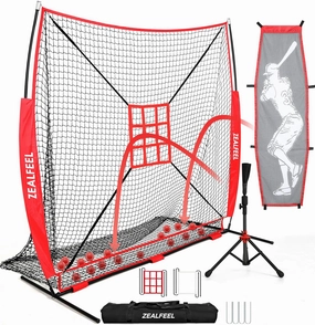 Baseball Net, 7x7 ft Pitching & Batting Net with Dummy Batter, Large Ball Collection System, 2 Strike Zones, Batting Tee, Carry Bag, Baseball Softball Net for Batting Pitching Hitting